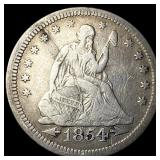 1854 Arrows Seated Liberty Quarter NEARLY  UNCIRC