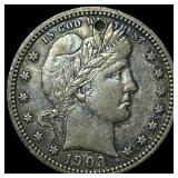 1903 Silver Barber Quarter (holed) HIGH GRADE