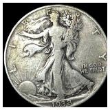 1938-D Silver Walking Liberty Half Dollar ABOUT UN