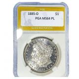 1885-O Morgan Silver Dollar PGA MS64 PL