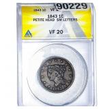 1843 Braided Hair Large Cent ANACS VF20