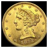 1892 Liberty Head Half Eagle $5 Gold UNCIRCULATED
