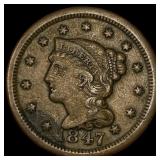 1847 Braided Hair Large Cent NEARLY  UNCIRCULATED