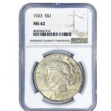 1923 Silver Peace Dollar NGC MS62