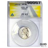 1951 Jefferson Nickel ANACS PF63 PROOF