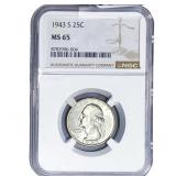 1943-S Washington Silver Quarter NGC MS65