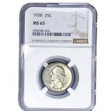 1938 Washington Silver Quarter NGC MS65