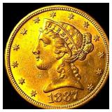 1887-S Gold $5 Half Eagle CLOSELY UNCIRCULATED