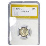 1943-D Mercury Silver Dime PGA MS67
