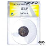 1873 Indian Head Cent ANACS GOOD4 OPEN 3