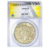 1928-S Silver Peace Dollar ANACS AU50