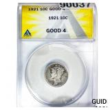 1921 Mercury Silver Dime ANACS G4