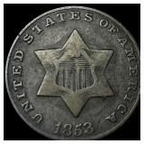 1853 Silver Three-Cent Piece LIGHTLY  CIRCULATED