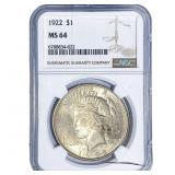 1922 Silver Peace Dollar NGC MS64