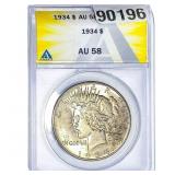1934 Silver Peace Dollar ANACS AU58
