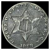 1858 Silver Three-Cent Piece NEARLY UNCIRCULATED