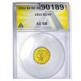 1912 $2.50 Gold Quarter Eagle ANACS AU58