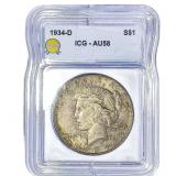 1934-D Silver Peace Dollar ANACS AU58