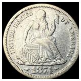 1874 Arrows Seated Liberty Dime NEARLY  UNCIRCULA