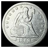 1853 Arrows/Rays Seated Liberty Quarter  NEARLY U