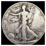 1938-D Silver Walking Liberty Half Dollar ABOUT UN