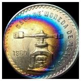 1980 Toned Mexico Silver 1 Onza SUPERB GEM BU