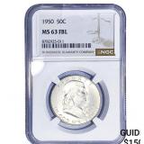 1950 Franklin Half Dollar NGC MS63 FBL