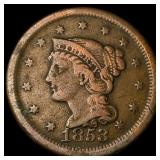1853 Braided Hair Large Cent ABOUT  UNCIRCULATED