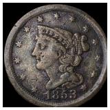 1853 Braided Hair Half Cent ABOUT  UNCIRCULATED