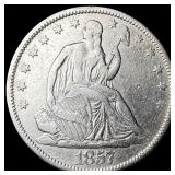 1857 Silver Seated Liberty Half Dollar NEARLY  UN