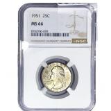 1951 Washington Silver Quarter NGC MS66