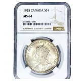 1935 $1 Sliver Canada NGC MS64