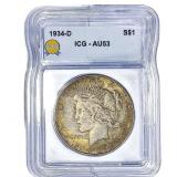 1934-D Silver Peace Dollar ICG AU53