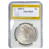 1890-S Morgan Silver Dollar PGA MS64