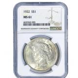 1922 Silver Peace Dollar NGC MS61