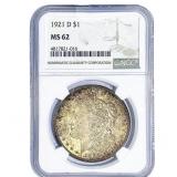1921-D Morgan Silver Dollar NGC MS62