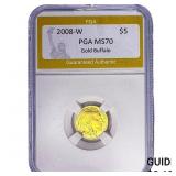 2008-W 1/10oz Gold $5 Buffalo PGA MS70