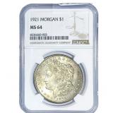 1921 Morgan Silver Dollar NGC MS64