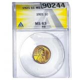 1921 Wheat Cent ANACS MS63 RB