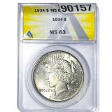 1934 Silver Peace Dollar ANACS MS63