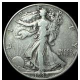 1938-D Silver Walking Liberty Half Dollar ABOUT UN