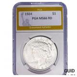 1924 Silver Peace Dollar PGA MS66 RD