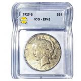 1925 Silver Peace Dollar ICG EF45