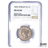 1855 Braided Hair Large Cent NGC MS62 BN