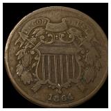 1864 Two-Cent Piece NEARLY UNCIRCULATED
