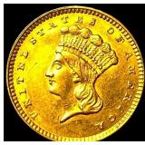 1857 Gold $1 Indian Princess Head CLOSELY UNCIRCUL