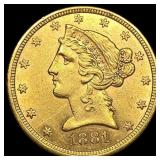 1881-S Liberty Head Half Eagle $5 Gold UNCIRCULATE