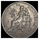 1894 Silver Guatemala Un Peso NEARLY UNCIRCULATED