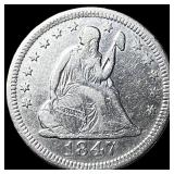 1847-O Silver Seated Liberty Quarter NEARLY  UNCI