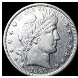 1892 Silver Barber Half Dollar CLOSELY  UNCIRCULA